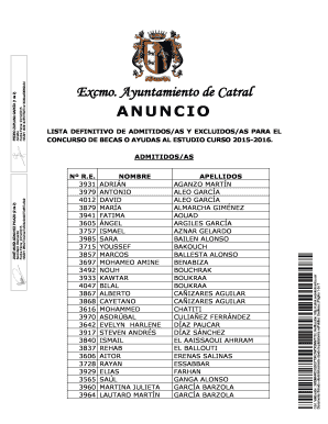 Catral Study Grants Final Admission List 2015-2016