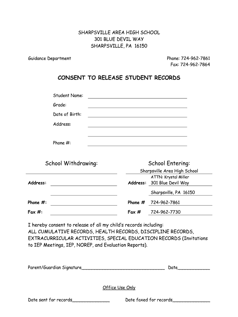 Fillable Online sharpsville k12 pa Dear Parent/Guardian to