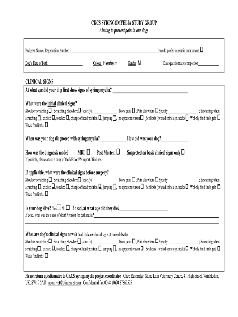 Fillable Online Syringomyelia and Mitral Valve disease in Cavalier King