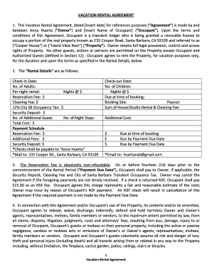 Out of office form - 2014 10 06 Vacation Rental Agreement - Finaldocx