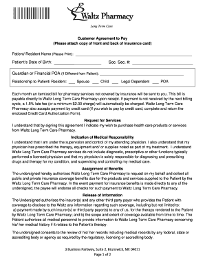 Customer Agreement to Pay - Waltz Long Term Care Pharmacy