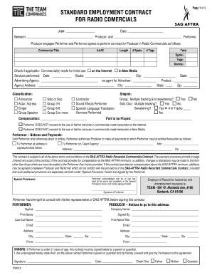 Job printable employment contract template - Standard employment contract for radio comercials - TEAM Services