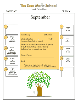 Lunch Order Form MONDAY FRIDAY September - thesaramarieschool