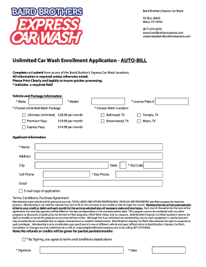 Unlimited Car Wash Enrollment Application - AUTO-BILL
