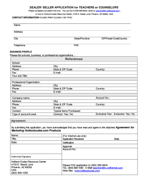 Fillable Online DEALER/ SELLER APPLICATION for TEACHERS or COUNSELORS ...
