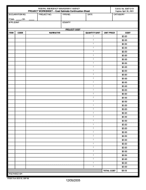 PROJECT WORKSHEET Cost Estimate Continuation Sheet 000 bb