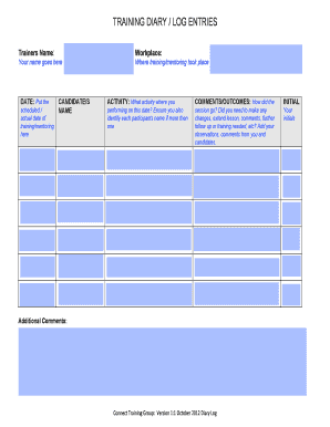 Training Diary Log Template