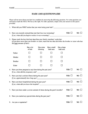 Hair Loss Questionnaire - Fill Online, Printable, Fillable, Blank |  pdfFiller