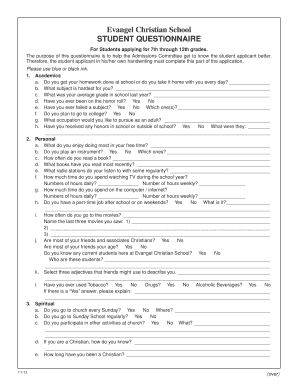 7-12th Grade Student Questionnaire - Evangel Christian School - ecsdalecity