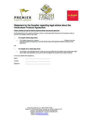 Horticultural Produce Agreement (Merchant) - Premier Fruits Group