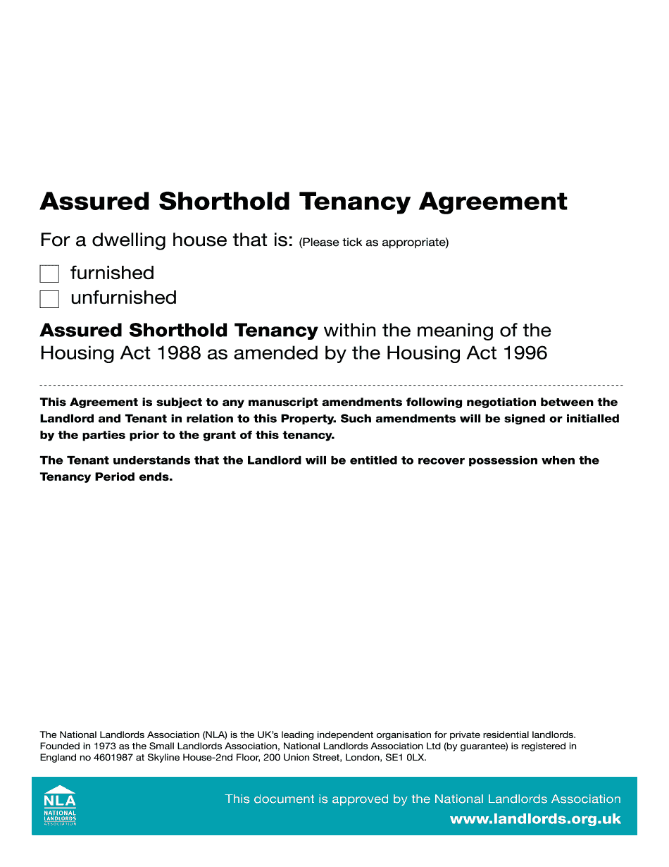 NLA Tenancy Agreement Form