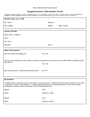 Supplementary Information Form - holyfamilyessexschuk - holyfamily essex sch