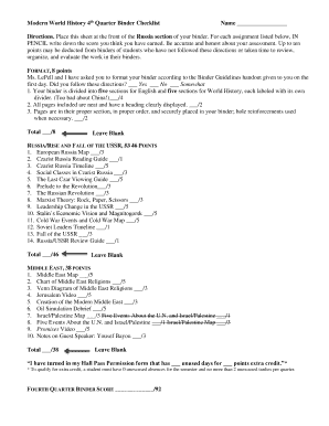 World History Binder Checklist - cvhs-teachercom