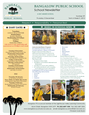 School Newsletter A NUT AWARE SCHOOL Number 39 Term 4 Week 9, 2015 Thursday 3 December Respect Responsibility Personal Best MUSIC IN SCHOOLS NEWS DIARY DATES Tuesdays Uniform Shop 8:459:30 Wednesdays Student Banking Wednesdays &amp - -