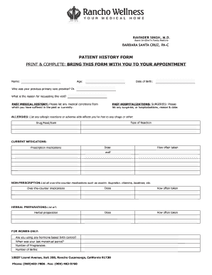 PATIENT HISTORY bFORM PRINTb amp COMPLETE BRING THIS bb