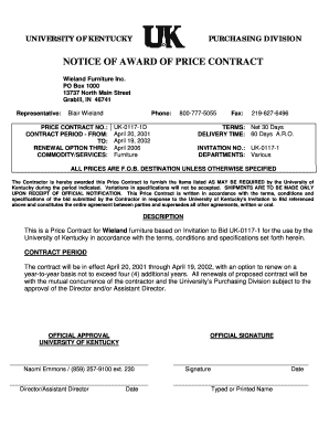 Finish contract - Notice of award of price contract - University of Kentucky - uky