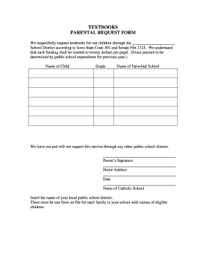 TEXTBOOKS PARENTAL REQUEST FORM - stpatricks-perry-ia