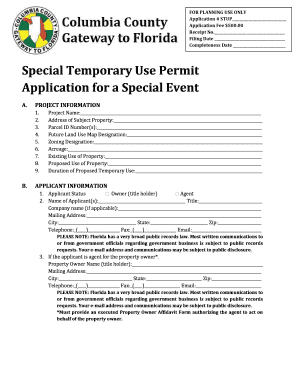 Civil work order format - Special Temporary Use Permit Application for a Special Event