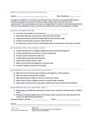 SAMPLE HEALTHCARE PROVIDER RETURN PLAN Student: Date ...