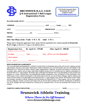 CAGE 56 Instructional TBall League Registration Form 1255 North Carpenter Road Brunswick, OH 44212 (330)2739559 brunswickbatcage aol