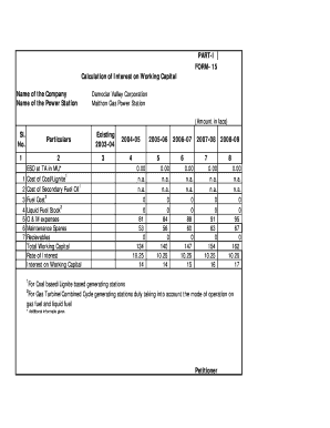 PART-I FORM- 15 Calculation of Interest on Working Capital - dvc gov