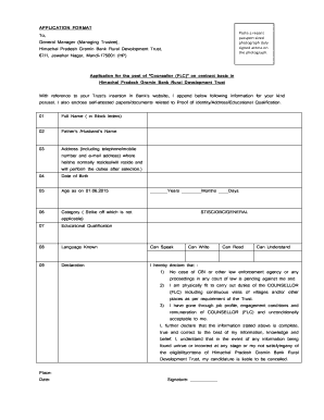 APPLICATION FORMAT Paste a recent passport sized Himachal - himachalgraminbank