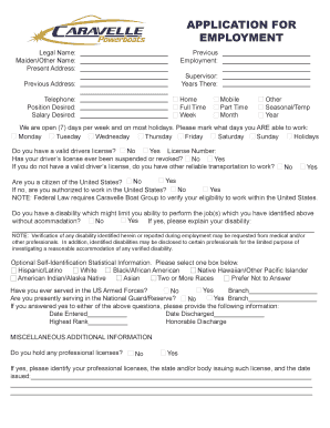 Fillable Online APPLICATION FOR EMPLOYMENT - Caravelle Boat Group Fax ...
