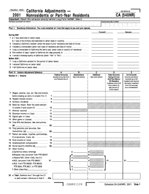 2001 California Adjustments - Nonresidents or Part-Year Residents Schedule CA 540NR Form 3885A-Schedule D