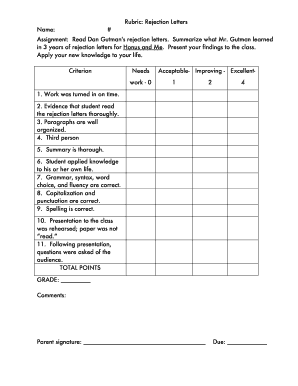 Rubric: Rejection Letters Name: # Assignment: Read Dan Gutman's ...