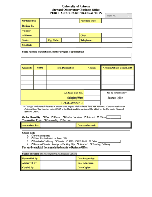 Baby items list - Pcard Form - University of bArizonab - as arizona