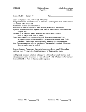 Reference letter to immigration for friend - OPTI502 Midterm Exam Page 1/14 October 28, 2014 Lecture 19 John E - wp optics arizona