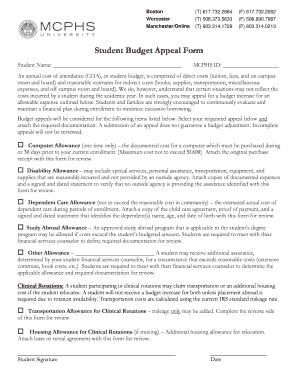 Student Budget bAppeal Formb - my mcphs