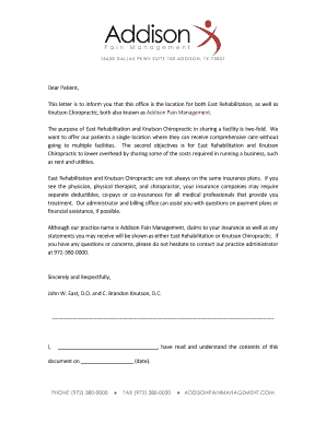 Separate Business Letter - Addison Pain Management