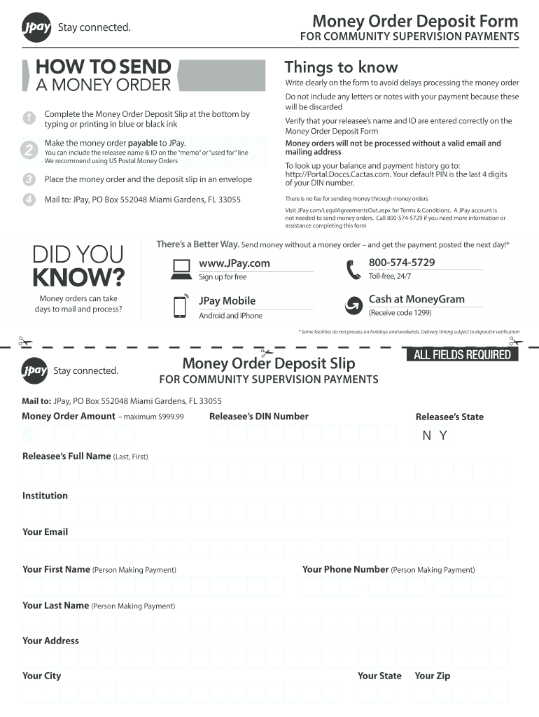 Fillable Online BMoney Orderb Deposit Form JPay Fax Email Print