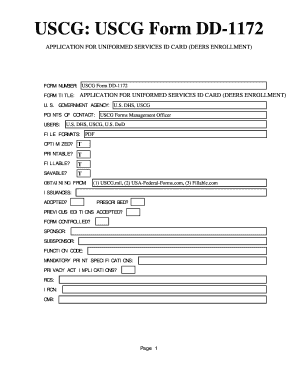 Dd 1172 2 milconnect - USCG Form DD-1172. APPLICATION FOR UNIFORMED SERVICES ID CARD (DEERS ENROLLMENT)