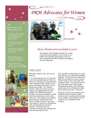 Christmas Newsletter 2013 - Priest River Ministries Advocates for ... - prmafw