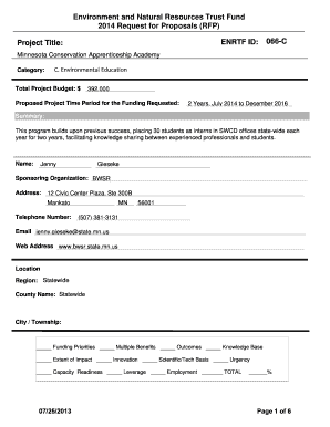 Sample budget for ngo project - Environment and Natural Resources Trust Fund 2014 Request for Proposals (RFP) ENRTF ID: Project Title: 066C Minnesota Conservation Apprenticeship Academy Category: C