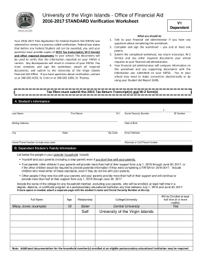 University of the Virgin Islands Office of Financial Aid 20162017 STANDARD Verification Worksheet www - uvi