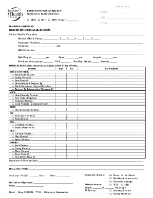 Newborn bdischarge formb - Saskatoon Health Region - saskatoonhealthregion