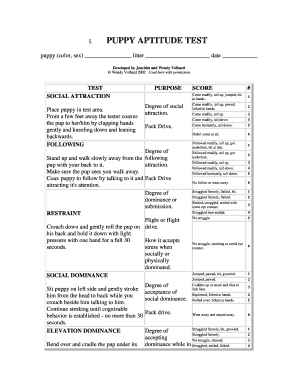 Fillable Online PUPPY APTITUDE TEST - Dunham Lake Australian Terriers Fax Email Print - pdfFiller
