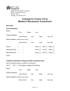 2018 calendar march - Complaint Intake Form Medical Marijuana Consultant - doh wa