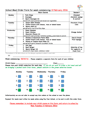 February 14 2016 calendar - School Meal Order Form for week commencing: 8 February 2016 Main Course Monday 2,4,6,7,13 Dessert 1 - lainesmeadprimaryschool org