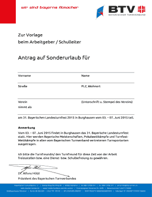 Bavarian Leave Request for Turnfest 2015