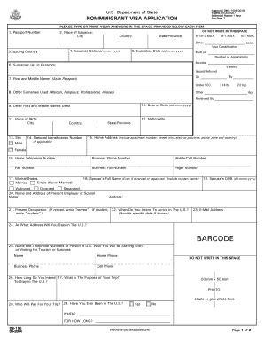 US Nonimmigrant Visa Application Form DS-156