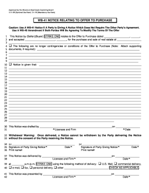 fillable online wi state wb 41 notice relating to offer to purchase wisconsin offer to purchase form