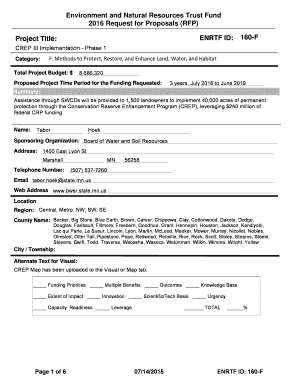 Environment and Natural Resources Trust Fund 2016 Request for Proposals (RFP) ENRTF ID: Project Title: 160F CREP III Implementation Phase 1 Category: F