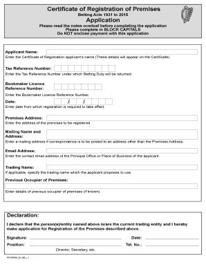 Fillable Online revenue BCertificateb of Registration of Premises ...
