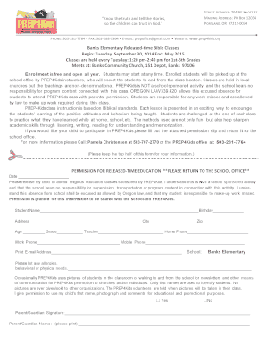 org BanksElementaryReleased meBibleClasses Begin:Tuesday,September30,2014End:May2015 ClassesareheldeveryTuesday:1:20pm2:40pmfor1st6thGrades Meetsat:BanksCommunityChurch,151Depot,Banks - prep4kids