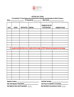 (To be attached to T-3 Travel Expense claims involving the use of personally owned automobiles for official UT business - osbe utk