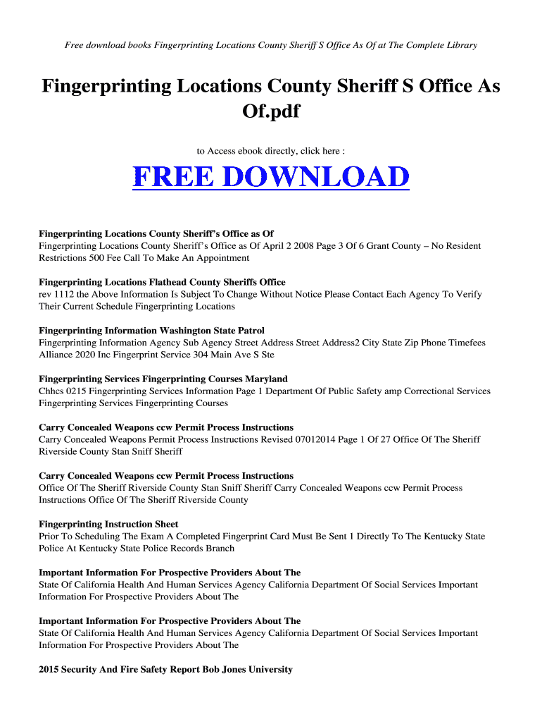 Fillable Online radiorusak esy FINGERPRINTING LOCATIONS COUNTY SHERIFF